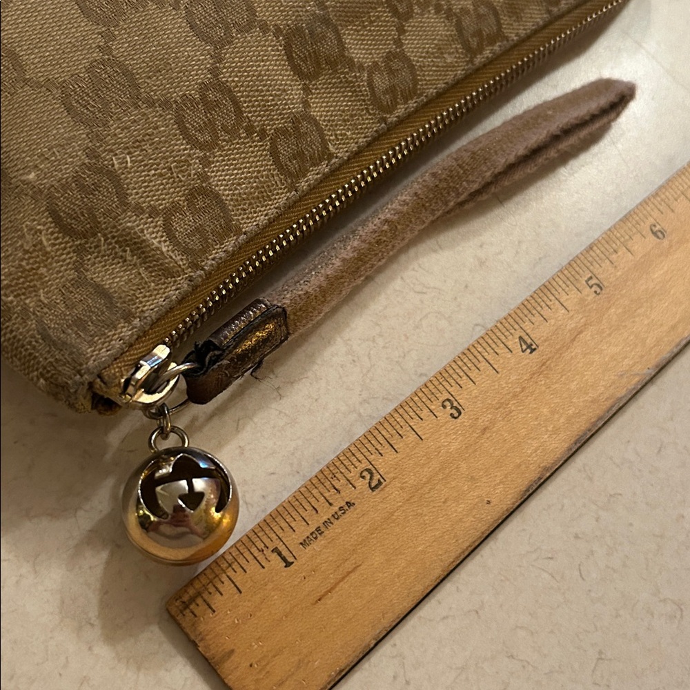 Gucci GG Canvas Leather Wallet Boat Pochette Wristlet Clutch Bag Zip Pouch - Picture 4 of 16